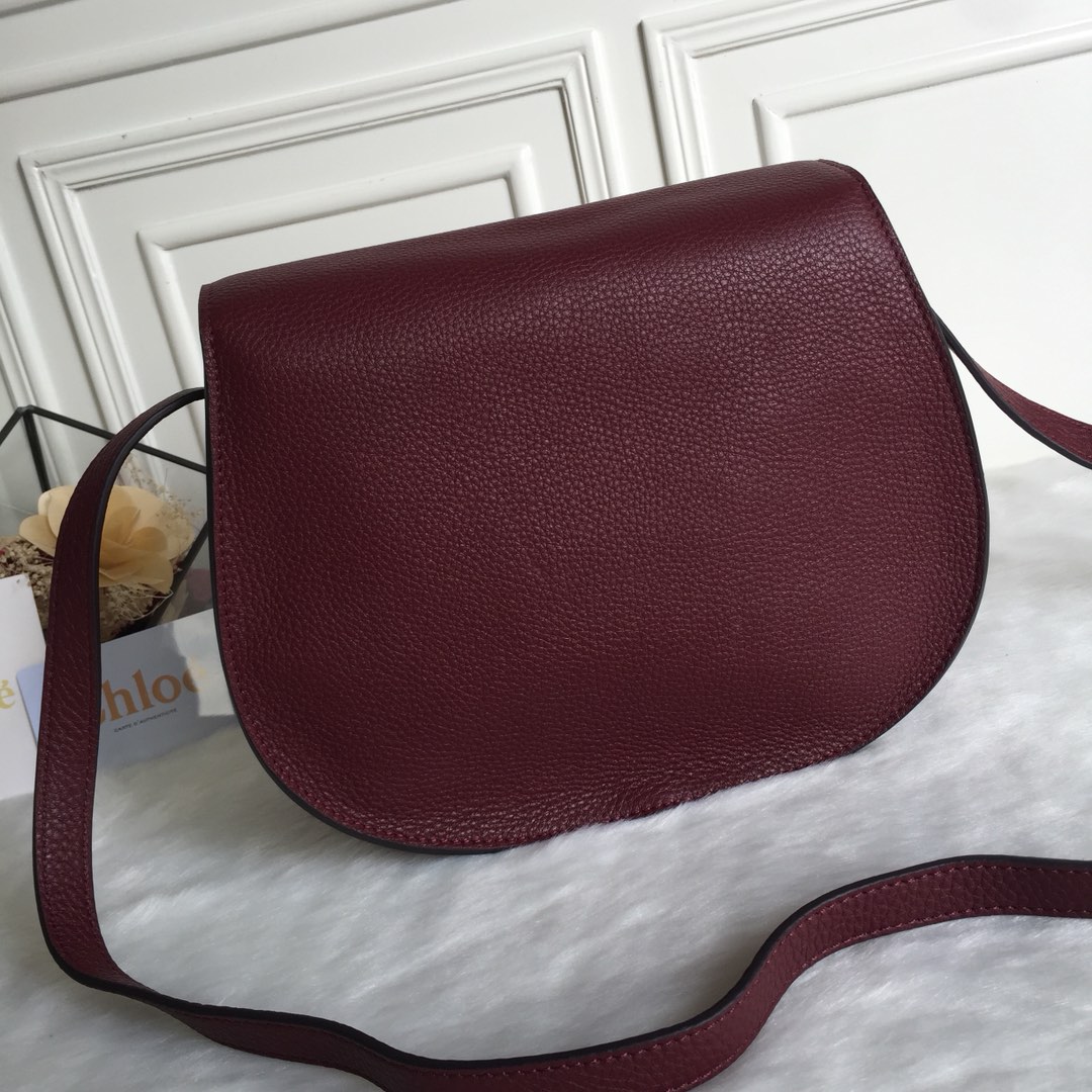 Chloe Marcie Saddle Shoulder Bag In Bordeaux Grained Leather